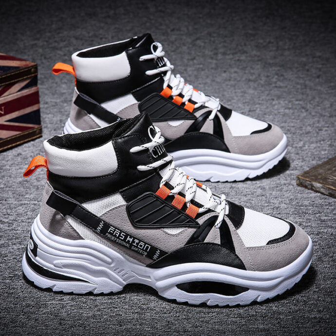 Men's Lace-up Color-matching Sneakers Fashion High-top Height-increasing Casual Shoes - Image 5