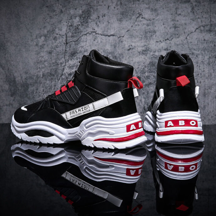 Men's Lace-up Color-matching Sneakers Fashion High-top Height-increasing Casual Shoes - Image 3